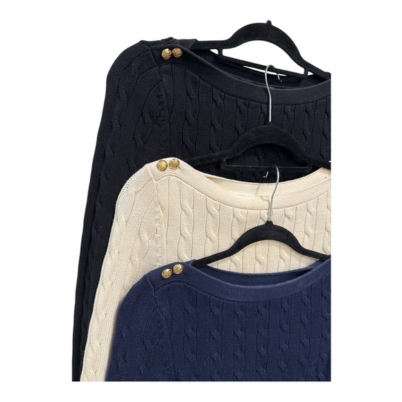 Lauren Ralph Lauren Cable Knit Sweaters Bundle 3 Gold Buttons Boat Neck size XS - Picture 6 of 8